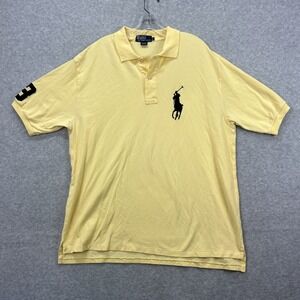 Ralph Lauren Polo Shirt Mens XXL Yellow Black Big Pony 3 Short Sleeve Rugby Y2K